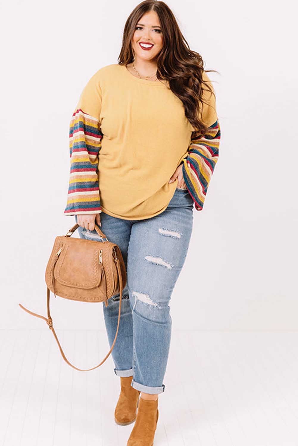 Serape Striped Bell Sleeve Plus Size Top