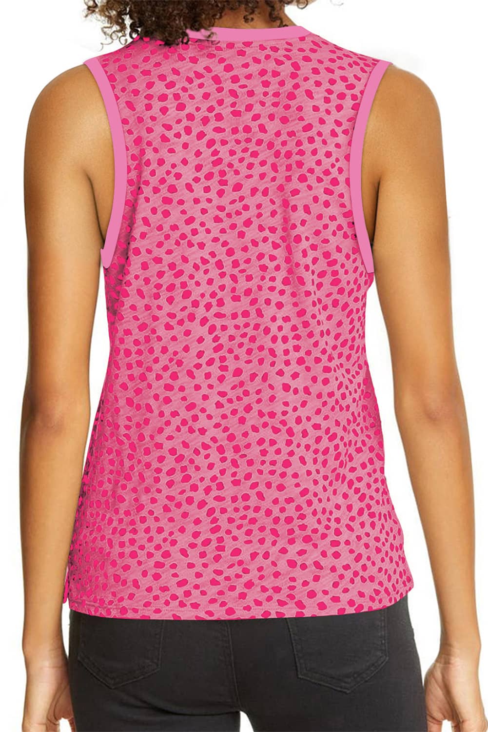 Red Leopard Print Round Neck Tank Top