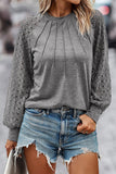 Gray Contrast Lace Raglan Sleeve Plicated Knit Top