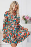 Vibrant Floral Print Lapel Collar Button Closure Shirt Dress