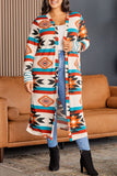 Plus Size Geometric Print Open Front Long Cardigan