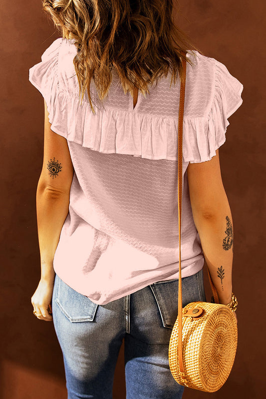 Lace Splicing Ruffled Short Sleeve T-shirt