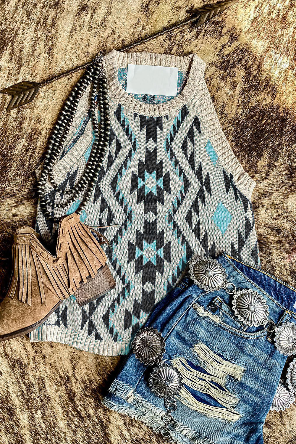 Aztec Geometric Print Knitted Tank Top