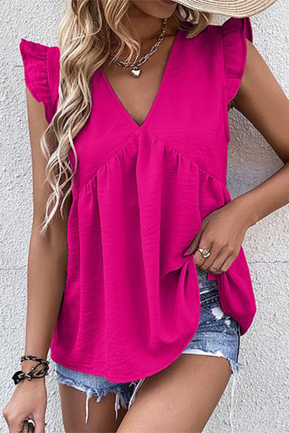 V Neck Flutter Sleeveless Top