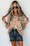 Multicolor Abstract Print 3/4 Puff Sleeve Ruffle Blouse