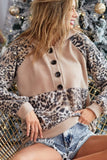 Leopard Print Buttoned Neckline Raglan Sleeve Hoodie