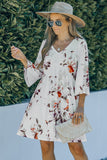 V Neck 3/4 Sleeve Floral Dress