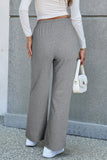 Light Grey Solid Color Fleece Lined Drawstring Waist Casual Pants