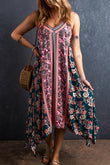 Pink Bohemian Floral Patchwork Print Long Sundress