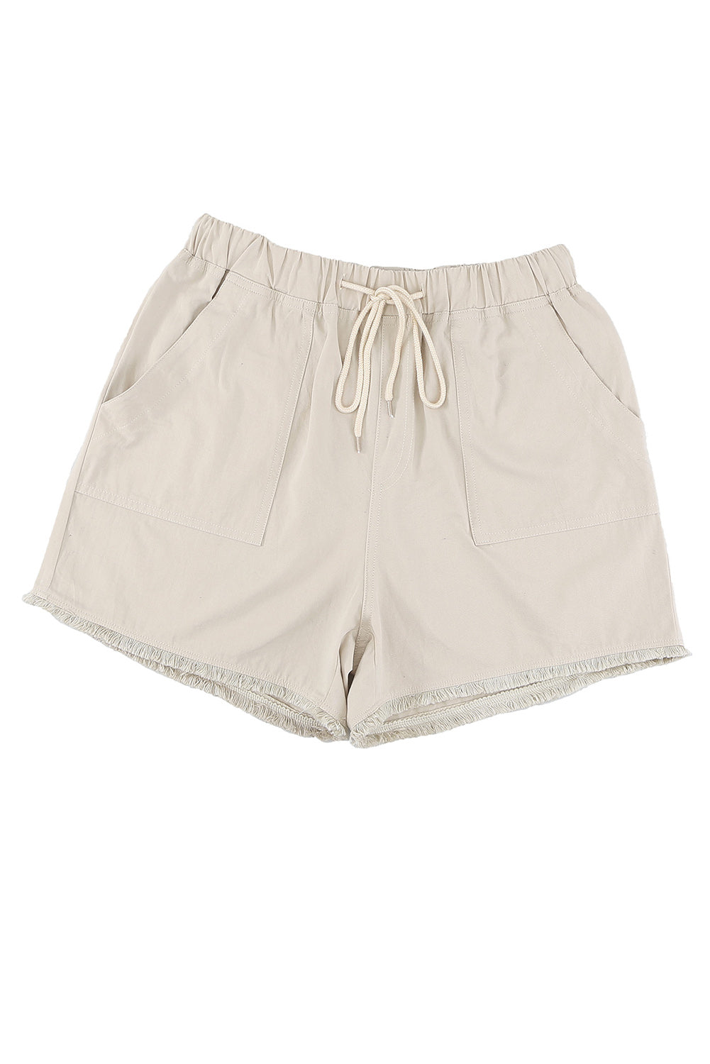 Solid Color Drawstring Frayed Hem Pocketed Shorts