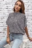 Oversized Leopard Ruched Batwing Sleeve Blouse