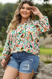 Multicolor Abstract Print 3/4 Puff Sleeve Ruffle Blouse