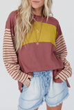 Peach Blossom Colorblock Striped Bishop Sleeve Top