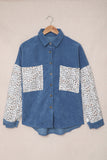 Leopard Patchwork Corduroy Buttoned Shirt Jacket