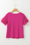 Rose Mesh Ruffled Short Sleeve T Shirt