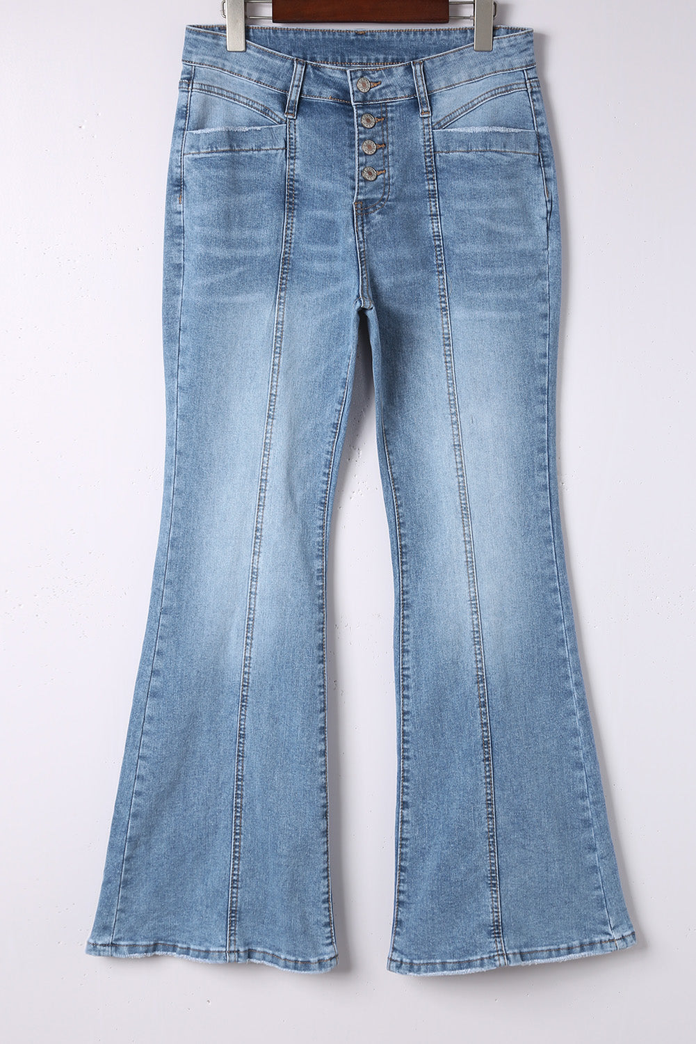 Button Fly Seamed Flare Jeans