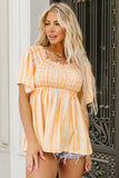 Striped Print Smocked Flowy Blouse