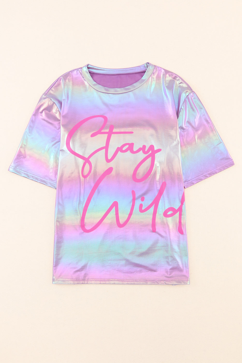 Shiny Iridescent Stay Wild Graphic Oversized Tee