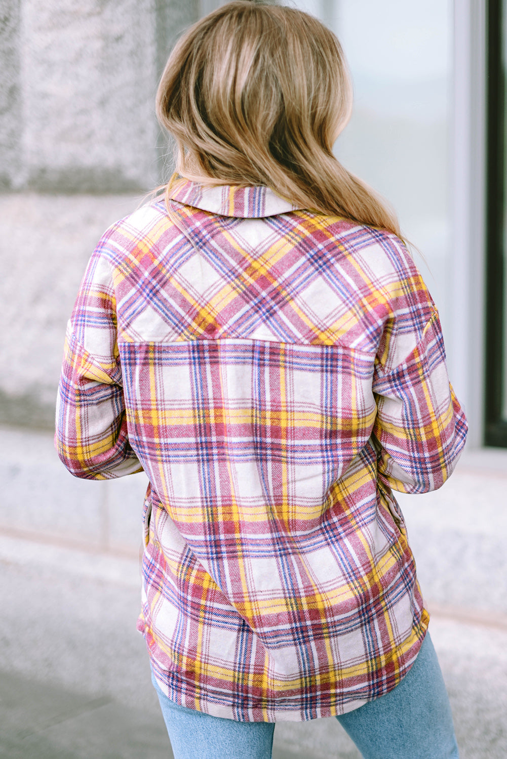 Plaid Print Rounded Hem Shirt Jacket