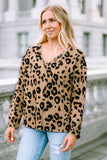 Leopard Split Joint V Neck Long Sleeve Top