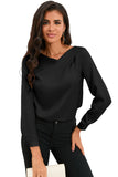 Solid Asymmetric V Neck Long Sleeve Satin Blouse