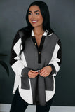 Green Color Block Exposed Seam Buttoned Neckline Hoodie