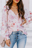 Vibrant Floral Printed Ruffle Trim Blouse