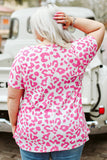 Leopard Print Textured Knit Short Sleeve Plus Size T Shirt