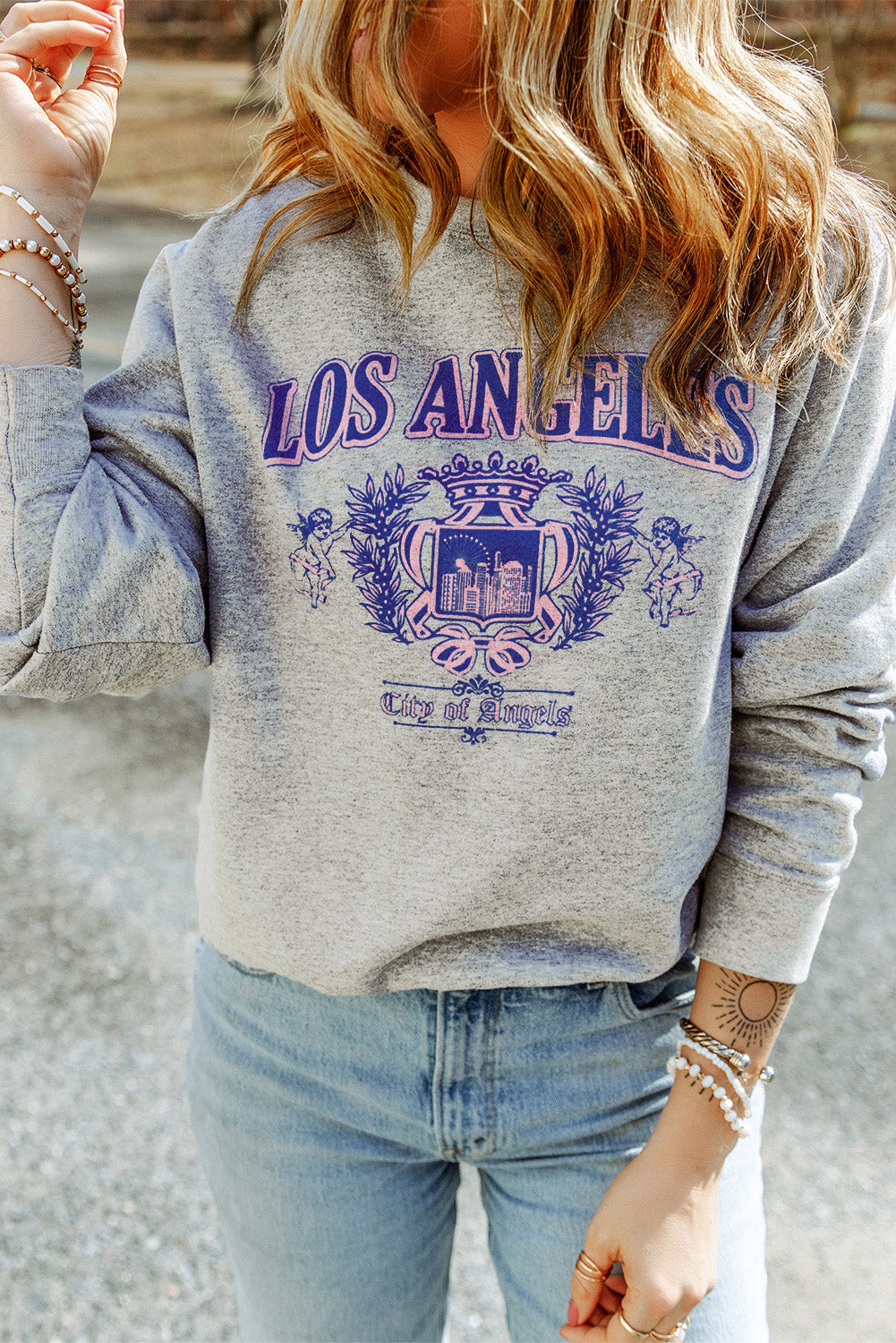 Sweat ras du cou graphique LOS ANGELES gris