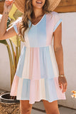 Stripe Color Block Ruffled T-shirt Dress