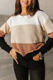 Color Block Knitted O-neck Pullover Sweater