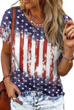 American Flag Inspired Bleached Print Short Sleeve Tee