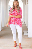 Leopard Print V Neck Half Sleeve Plus Size Blouse