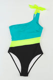 Asymmetric One-shoulder Colorblock One-piece Swimsuit