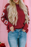 Red Solid Color Patchwork Long Sleeve Top