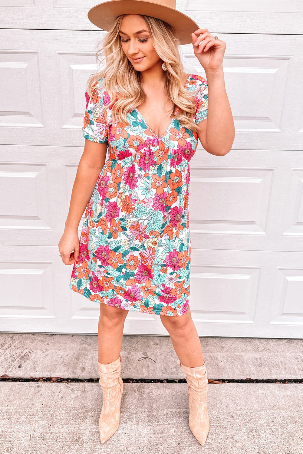 Floral Print Tie Back Short Sleeve Dress