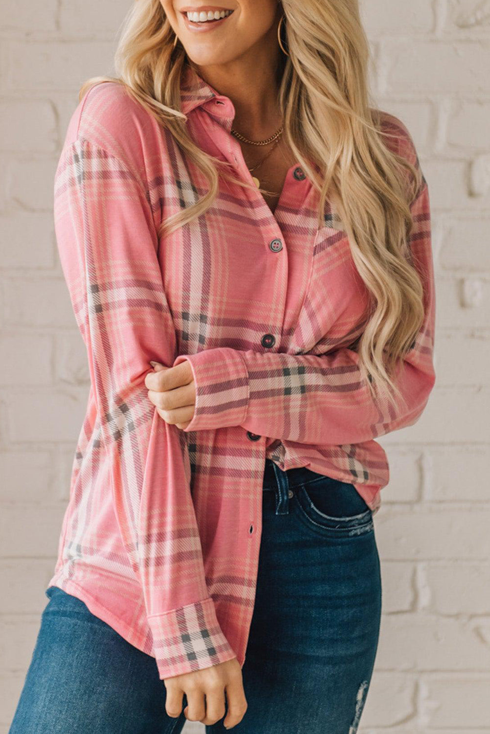 Button Front Plaid Print Shirt