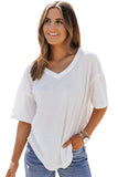 White Waffle Knit Drop Shoulder Loose Top