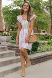 Striped Tiered Ruffle Cap Sleeve Top