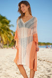 Colorblock Hollow Out Batwing Sleeve Cover Up Beach Dress