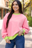 Pink Colorblock Bubble Sleeve Sweatshirt