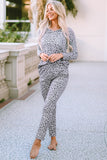 Animal Print V Neck Pullover and Pants Lounge Set