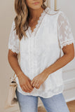 Jacquard Lace Crochet Contrast V Neck T Shirt