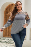 Plus Size Cow/Stripes Patchwork Long Sleeve Tee