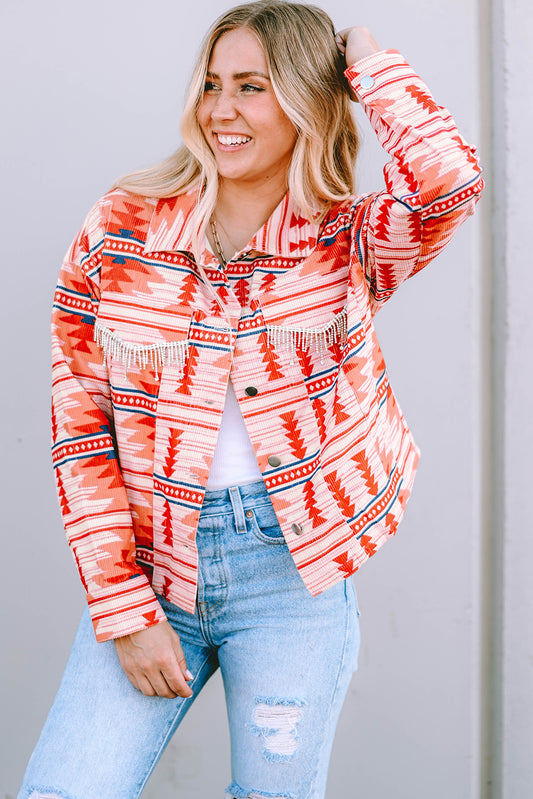 Western Aztec Print Corduroy Jacket