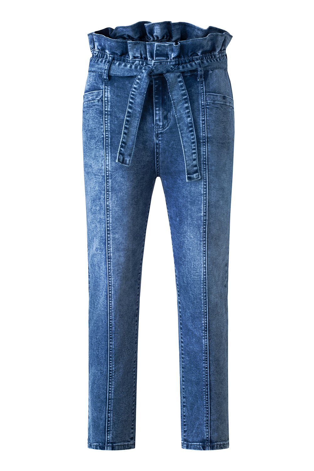 Seamed Stitching High Waist Knot Skinny Jeans