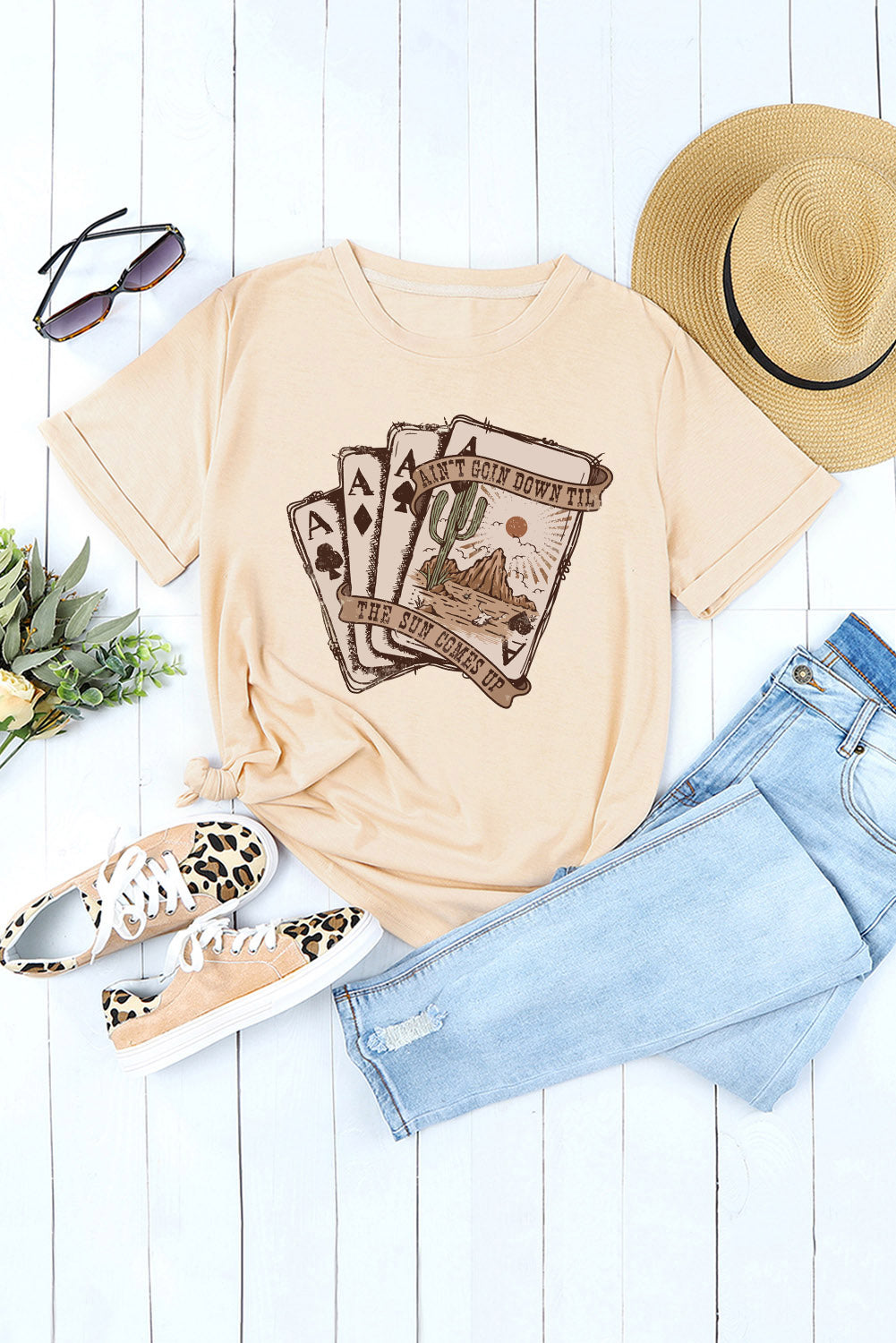 T-shirt graphique kaki Western Poker Cards