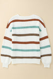 Beige Drop Shoulder Pocketed Stripe Sweater Cardigan