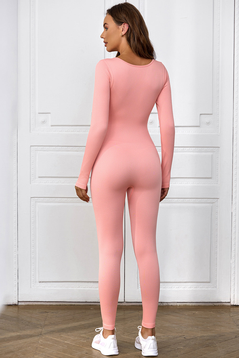 Scoop Neck Long Sleeve Seamless Yoga Jumpsuit