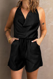 Plain V Neck Backless Sleeveless Romper